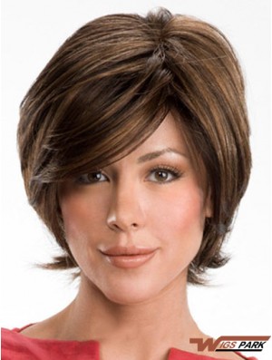 Dark Brown Layerd Cut Ladies Synthetic Wigs With Capless Wavy Style