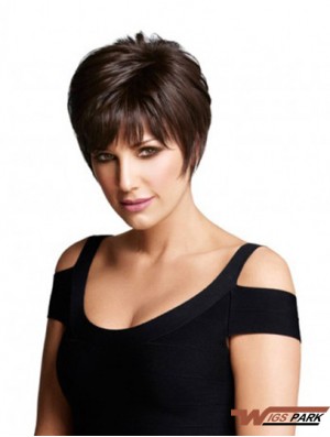 Monofilament Real Hair Wigs UK Layered Cut Short Length Straight Style