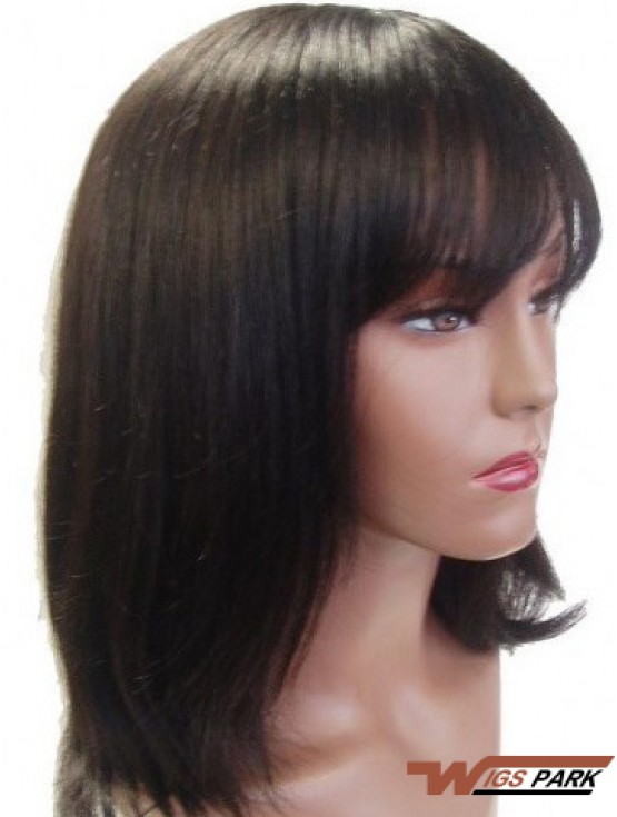 Capless Straight With Bangs Shoulder Length 14 inch Ideal Real Hair Wigs