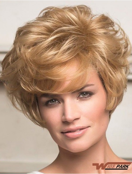 Real Hair Front Lace Wigs Short Length Wavy Style Layered Cut