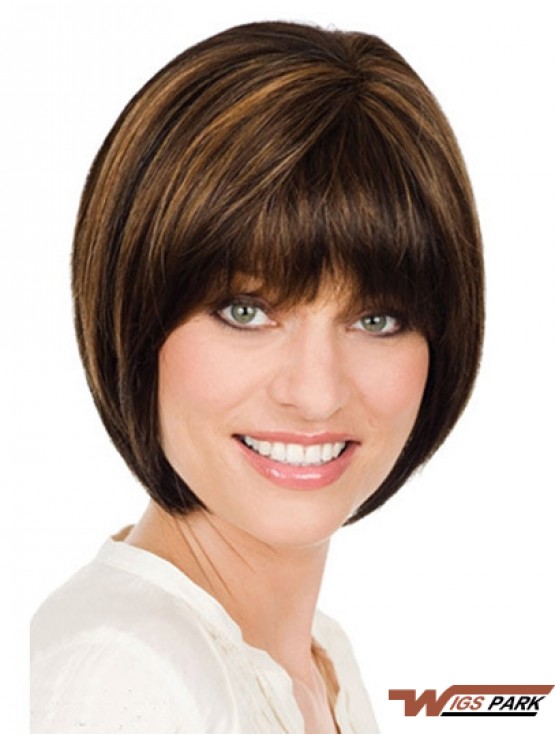 Chin Length Brown Designed 10 inch Straight Bob Wigs