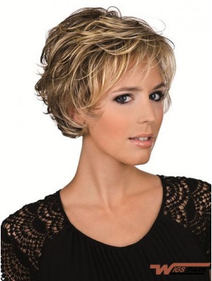 Real Hair Brown With Lace Front Cropped Length Layered Cut