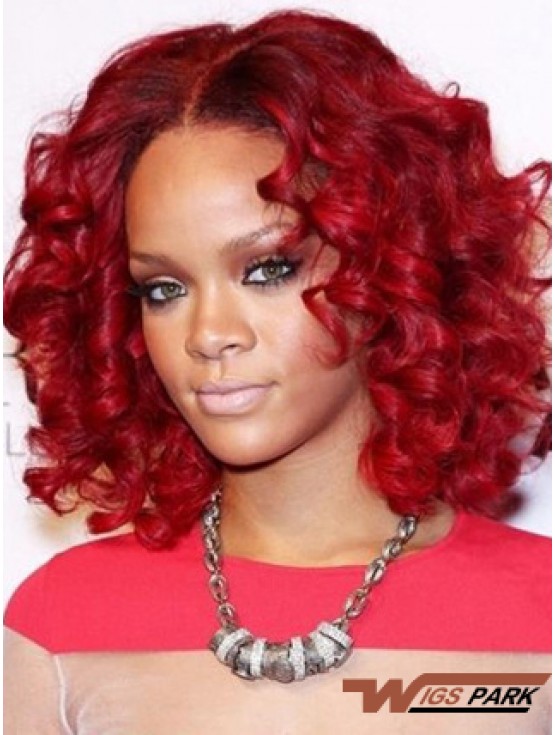 Curly Without Bangs Shoulder Length Red Good Lace Front Wigs