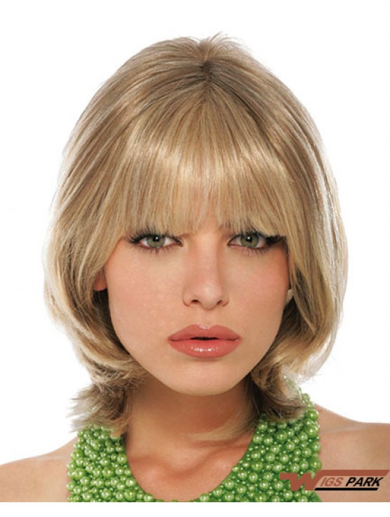 With Bangs Chin Length Blonde Straight Stylish Petite Wigs