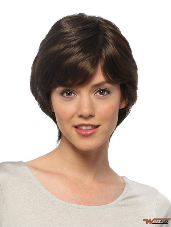 Short Straight Layered Black Durable 100% Hand-tied Wigs