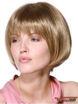 Layered Bob 100% Hand Tied Blonde Color Straight Style Chin Length Real Hair Wigs