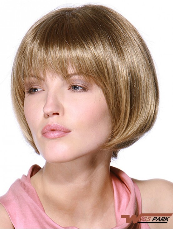 Layered Bob 100% Hand Tied Blonde Color Straight Style Chin Length Real Hair Wigs