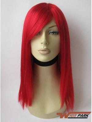 Red Real Hair Wig With Bangs Red Coulr Shoulder Length