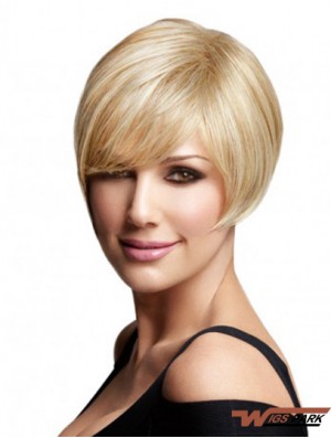 Cheap Bob Wigs Remy Real Full Lace Chin Length Blonde Color