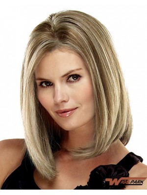 Straight Shoulder Length Blonde 14 inch Lace Front Online Bob Wigs