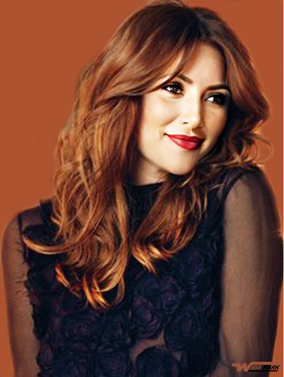 Without Bangs Long Copper Wavy 18 inch Comfortable Real Hair Drew Barrymore Wigs