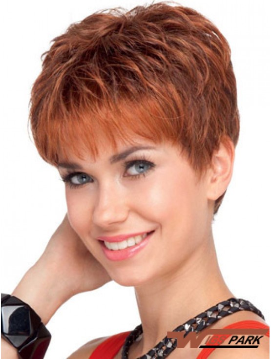 Soft 4 inch Red Cropped Boycuts Wavy Lace Wigs