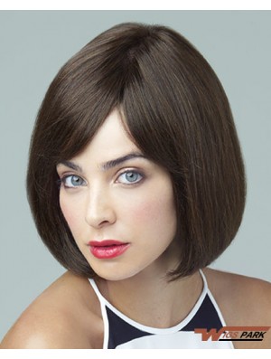 Remy Real Brown Straight Bobs 10 inch Large Cap Monofilament Wigs