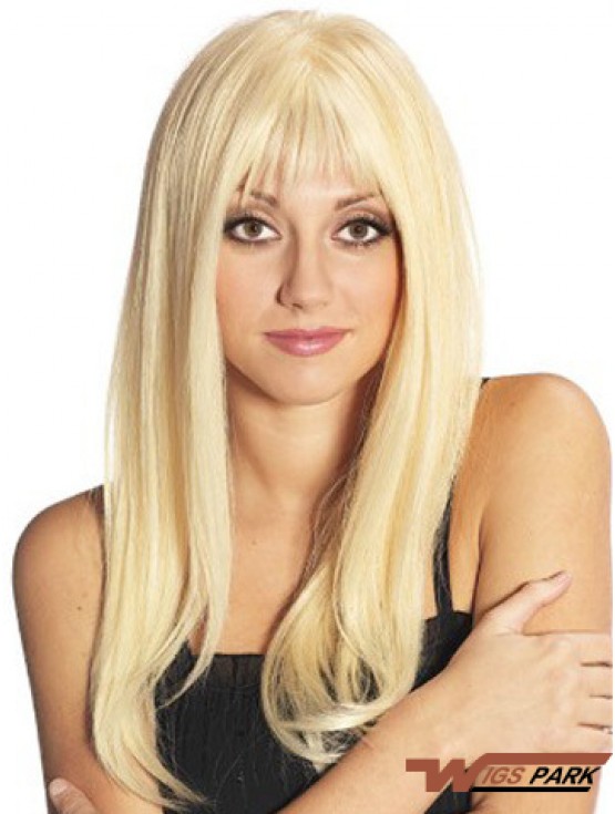 Blonde Long Fabulous Straight With Bangs Lace Wigs