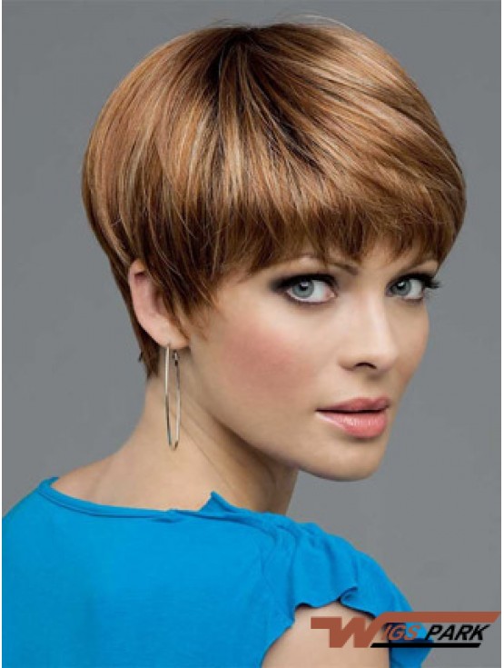 Brown Cropped Straight Boycuts Lace Front Wigs Cheap