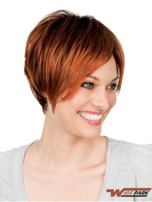 8 inch Auburn Short With Bangs Straight Great Lace Wigs