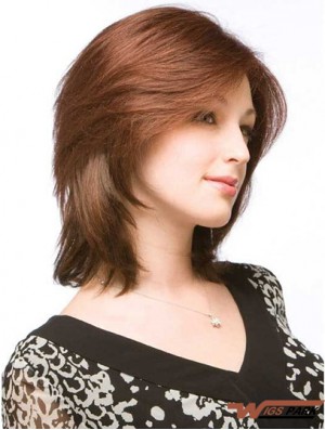 Auburn Shoulder Length Discount Straight Layered Lace Wigs