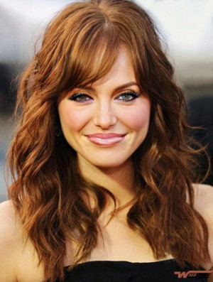 With Bangs Long Copper Wavy 18 inch Beautiful Real Hair  Wigs