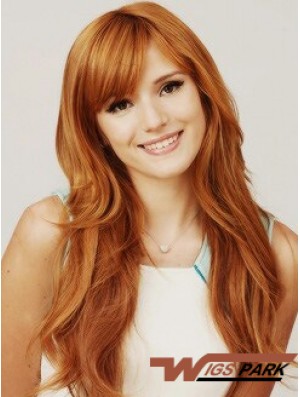 With Bangs Long Copper Wavy 22 inch Hairstyles Real Hair Bella Thorne Wigs