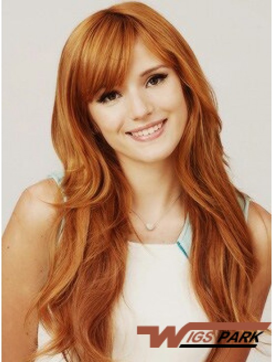 With Bangs Long Copper Wavy 22 inch Hairstyles Real Hair Bella Thorne Wigs