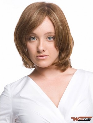 Monofilament Wavy With Bangs Chin Length Comfortable Real Hair Wigs