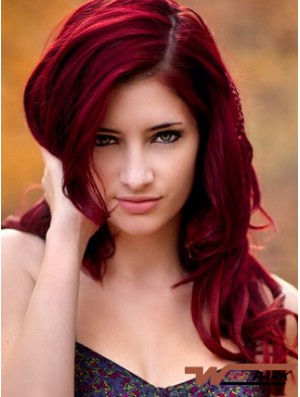 Wavy Without Bangs Long Red No-Fuss Lace Front Wigs