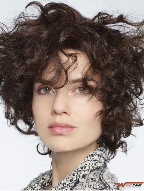 Curly Real Hair Lace Front Wigs With Bangs Monofilament Curly Style