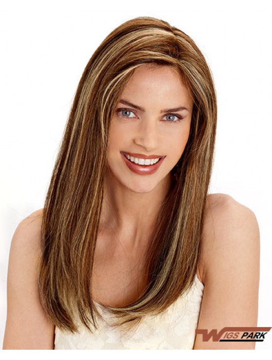 Layered Convenient Straight Brown Long Real Hair Wigs