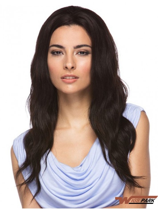 Without Bangs Fashion Wavy Black Long Real Hair Wigs