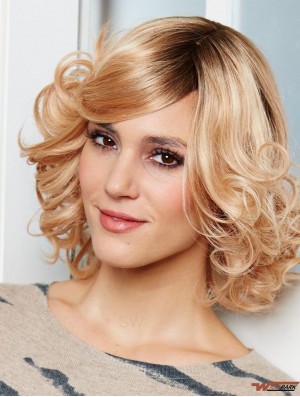 Hand Tied Lace Front Real Hair Wigs Chin Length Blonde Color