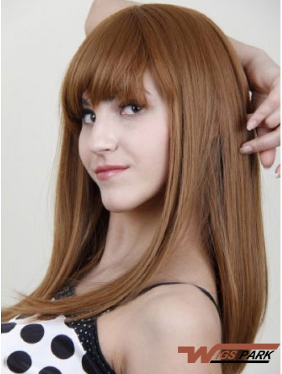 With Bangs Stylish Straight Auburn Long Real Hair Wigs