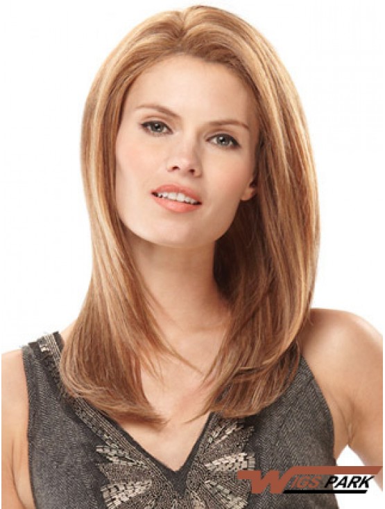 Hand Tied Real Hair Wigs Monofilament Straight Style Blonde Color