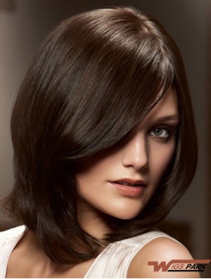 12 inch Brown Chin Length Layered Straight Flexibility Lace Wigs