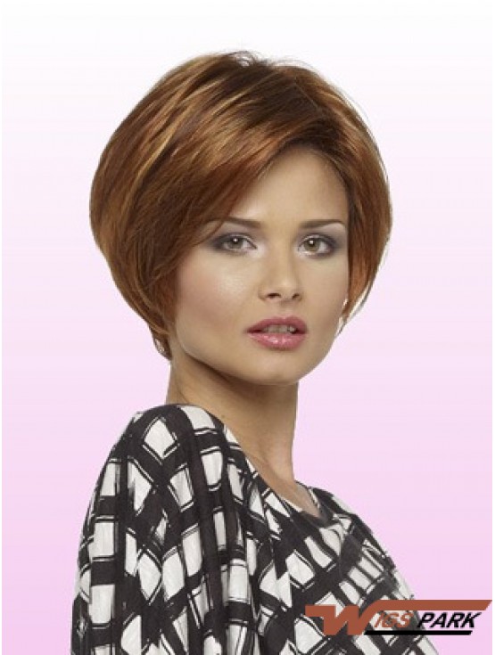 Short Layered Bob With Lace Front Straight Style Auburn Color