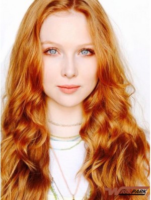 Without Bangs Long Copper Wavy 22 inch Suitable Real Hair Molly Quinn Wigs