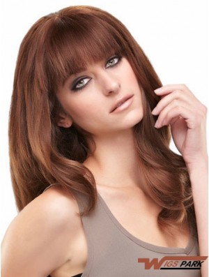 Auburn Long Beautiful Straight With Bangs Lace Wigs