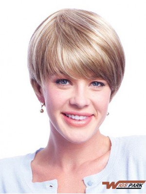 Wigs Real Hair Blondes With Monofilament Layered Cut Short Length