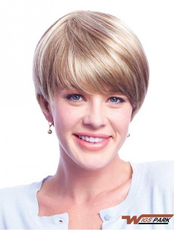 Wigs Real Hair Blondes With Monofilament Layered Cut Short Length