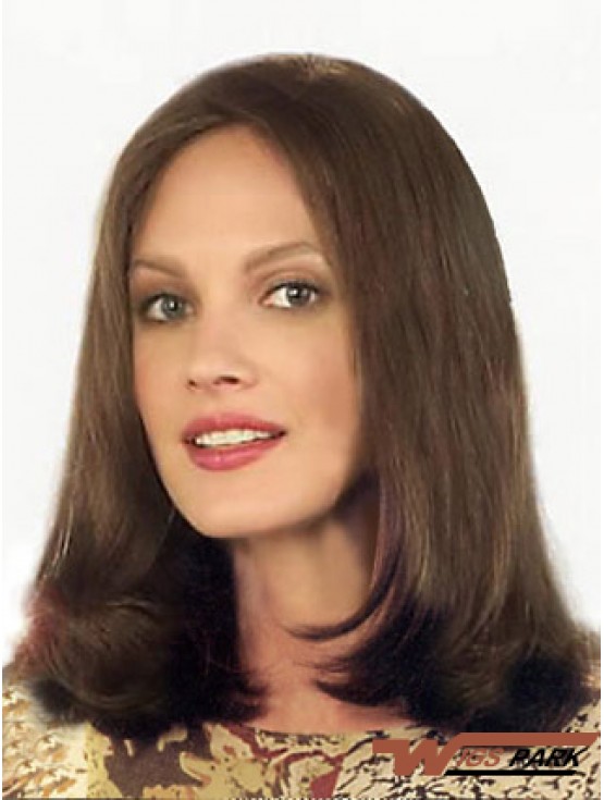 Brown Shoulder Length Ideal Straight Without Bangs Lace Wigs