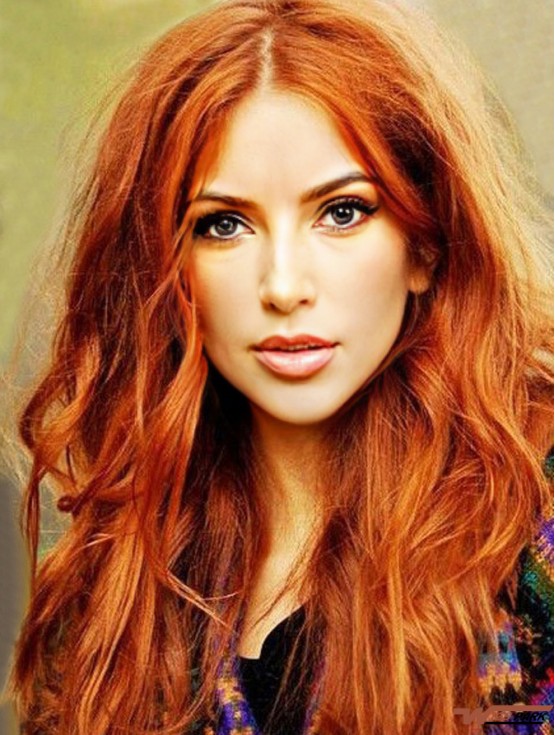 Copper Long Wavy 22 inch Wigs Without Bangs For Great  Real Hair Wigs