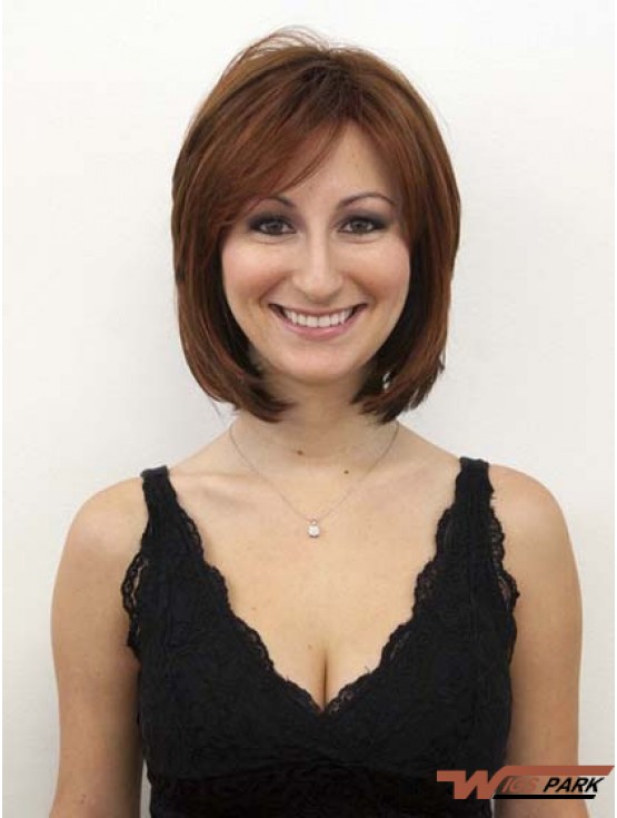 Real Hair Wigs Auburn Color Layered Cut Chin Length