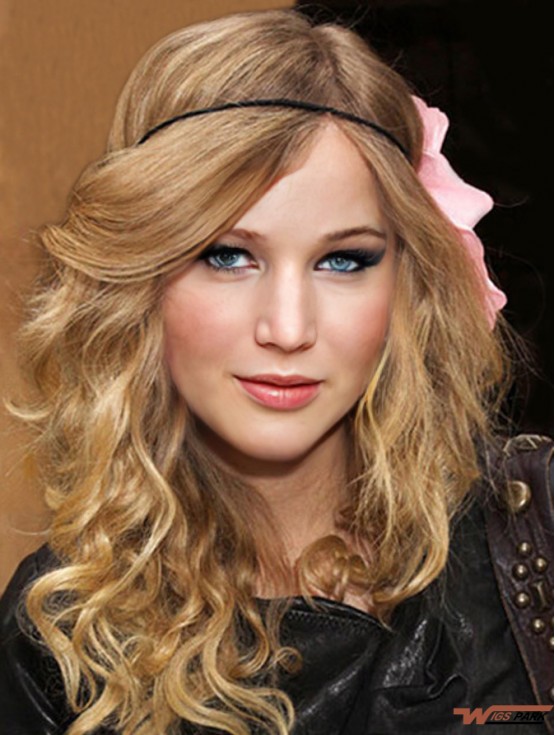 100% Hand-tied With Bangs Wavy Long Blonde Fashion  Wigs