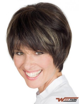 Style 8 inch Brown Short Boycuts Straight Lace Wigs