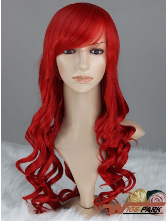 Wavy With Bangs Lace Front Discount 22 inch Red Long Wigs