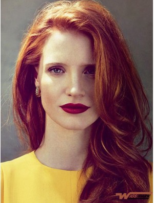 Without Bangs Long Copper Wavy 18 inch Designed Real Hair Jessica Chastain Wigs