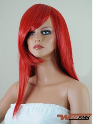 Straight With Bangs Lace Front Affordable 18 inch Red Long Wigs