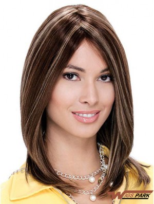 Monofilament Straight Without Bangs Shoulder Length 13 inch Fashionable Real Hair Wigs