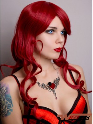 Wavy Without Bangs Lace Front Suitable 20 inch Red Long Wigs