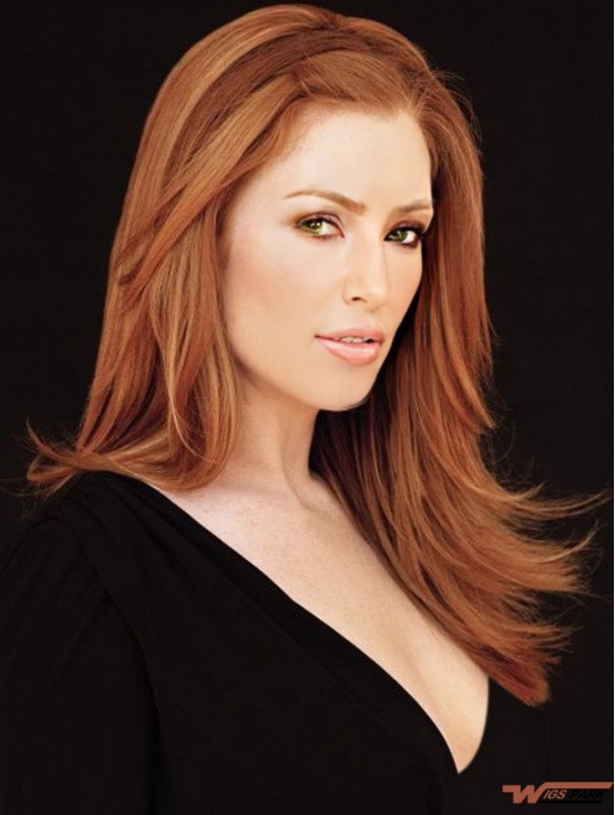 Without Bangs Long Copper Straight 18 inch Popular Real Hair Julianne Moore Wigs