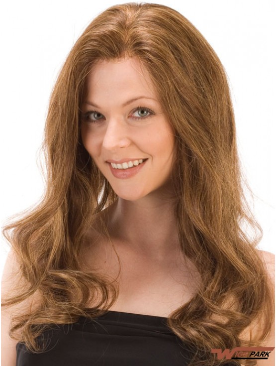 Without Bangs Affordable Wavy Auburn Long Real Hair Lace Front Wigs